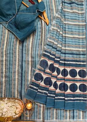 Blue Color Digital Print Work Cotton Saree 4