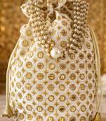 White cream gold embroidered potli bag – beaded handcrafted 