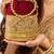 Maroon silk designer potli bag with golden embroidery and pearl handle