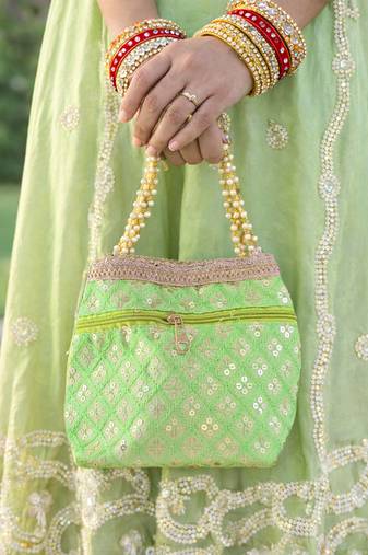Green potali bags for women handbags for parties