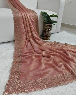 Baby Pink Color hand Dimond work chiffon saree  1
