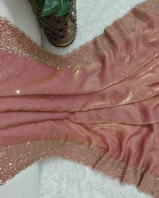 Baby Pink Color hand Dimond work chiffon saree  2