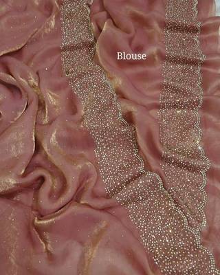 Baby Pink Color hand Dimond work chiffon saree  5