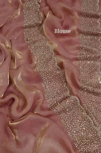 Baby Pink Color hand Dimond work chiffon saree 
