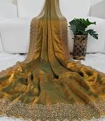Mehndi Green Color hand Dimond work chiffon saree 