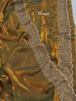 Mehndi Green Color hand Dimond work chiffon saree  5