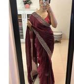 Maroon Color hand Dimond work chiffon saree 
