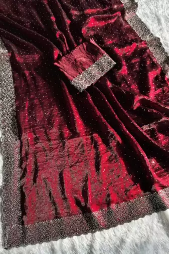 Maroon Color hand Dimond work chiffon saree 
