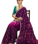 Wine Color embroidery sequence work satin saree 