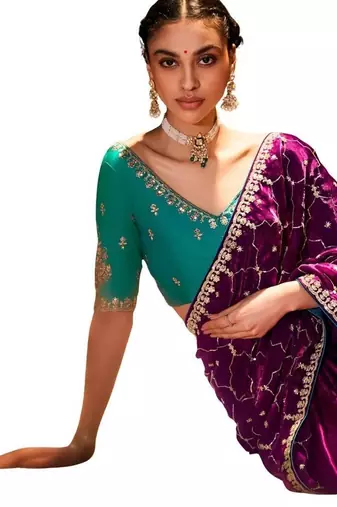 Wine Color embroidery sequence work satin saree 