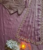 Light Pink Color real beads work chiffon saree  