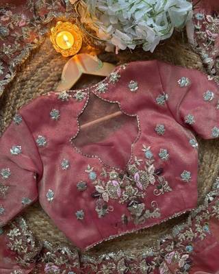 Pink Color embroidery sequence work  chiffon saree  2