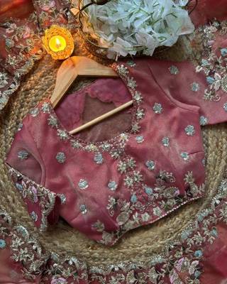 Pink Color embroidery sequence work  chiffon saree  3