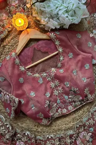 Pink Color embroidery sequence work  chiffon saree 