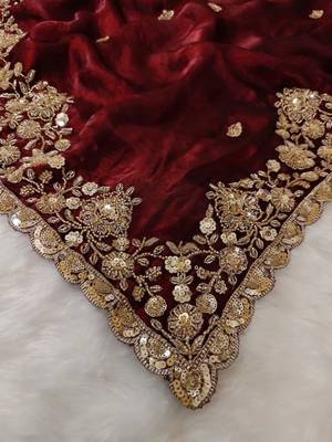 Maroon Color beads work chiffon saree 4
