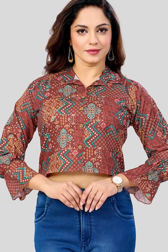  cotton blend printed short top