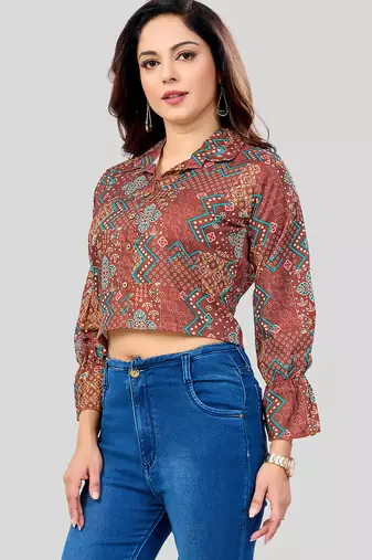 cotton blend printed short top