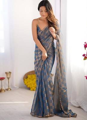 Grey Color zarkhan work  chiffon Saree 1