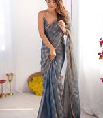 Grey Color zarkhan work  chiffon Saree