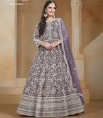 LAVENDER COLOR CORDING WORK HEAVY NET SEMI STICHED DESIGNER GOWN 