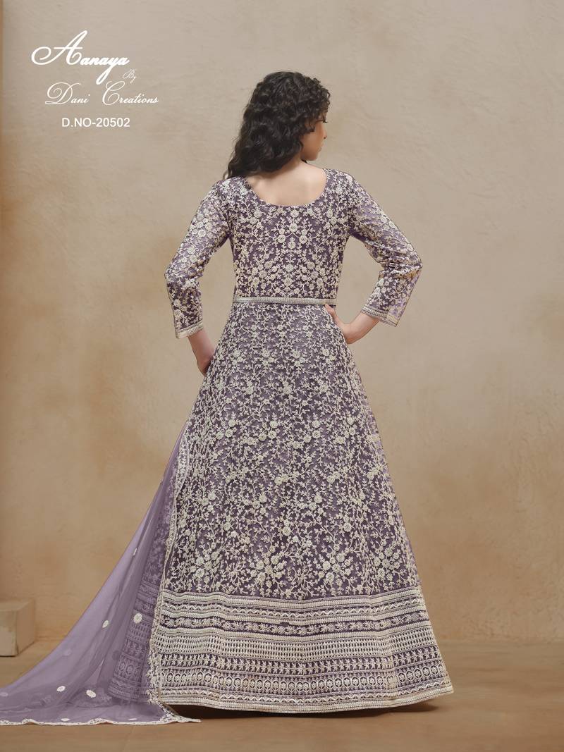 LAVENDER COLOR CORDING WORK HEAVY NET SEMI STICHED DESIGNER GOWN 