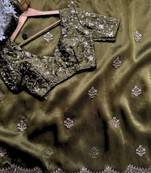 Mehndi Green Color embroidery sequence work chiffon Saree