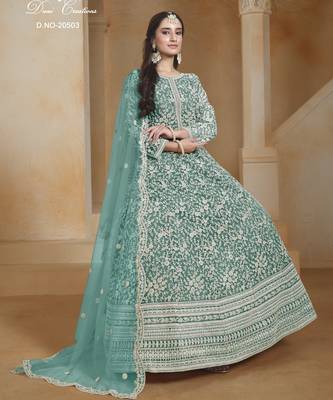 TEAL HEAVY NET GOWN  2