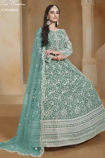 TEAL HEAVY NET GOWN 