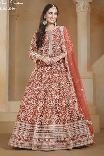 ORANGE  HEAVY NET GOWN 