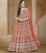ORANGE COLOR CORDING WORK HEAVY NET SEMI STICHED DESIGNER GOWN 