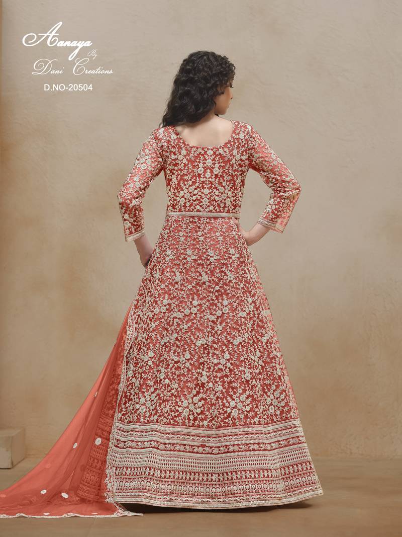 ORANGE COLOR CORDING WORK HEAVY NET SEMI STICHED DESIGNER GOWN 