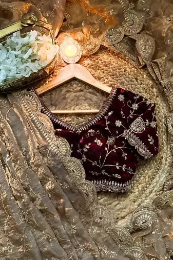 Cream Color embroidery work satin Saree