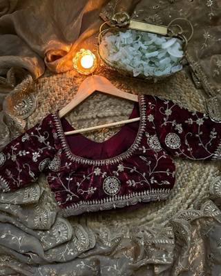 Cream Color embroidery work satin Saree 1