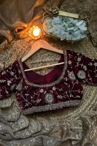 Cream Color embroidery work satin Saree