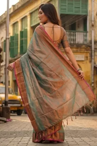  rama green handloom cotton tissue saree