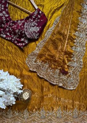 Mustrad Color  embroidery sequence work chiffon Saree 2