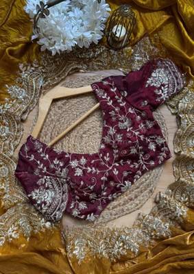 Mustrad Color  embroidery sequence work chiffon Saree 1