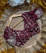 Mustrad Color  embroidery sequence work chiffon Saree