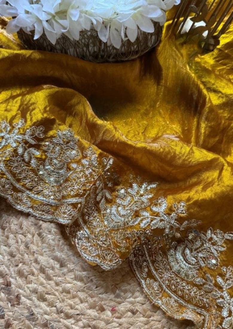 Mustrad Color  embroidery sequence work chiffon Saree