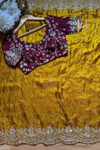 Mustrad Color  embroidery sequence work chiffon Saree
