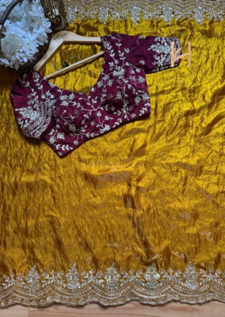 Mustrad Color  embroidery sequence work chiffon Saree