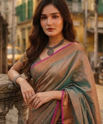  rama green handloom cotton tissue saree 4