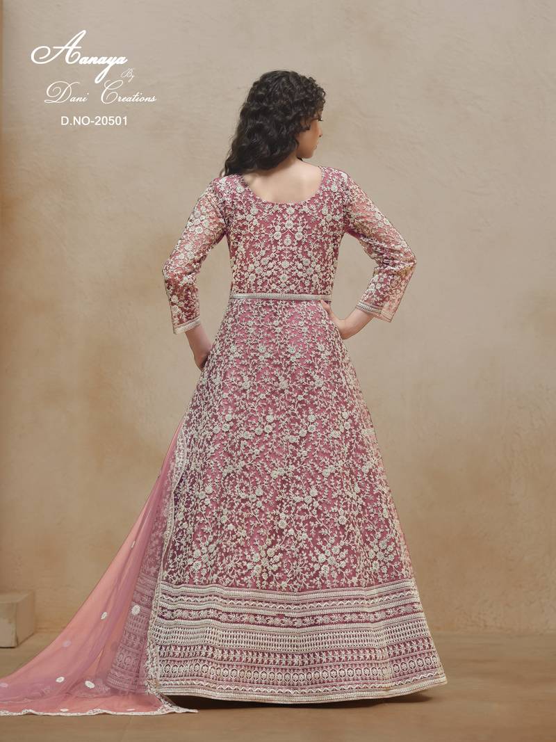PINK COLOR CORDING WORK HEAVY NET SEMI STICHED DESIGNER GOWN 