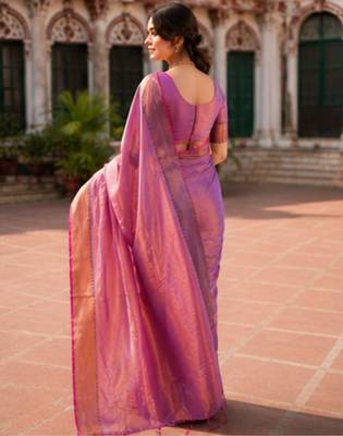  onion pink handloom cotton tissue saree 2