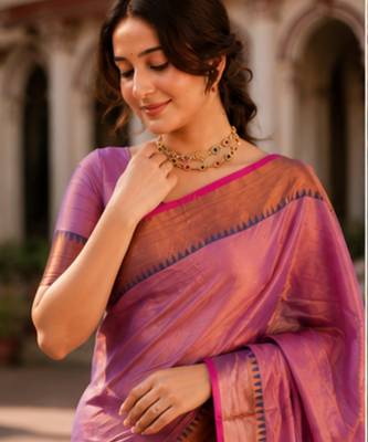  onion pink handloom cotton tissue saree 4