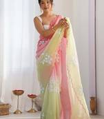 Light Pink Color embroidery sequence work chiffon Saree