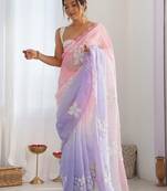 Lavender Color embroidery sequence work chiffon Saree