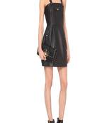 women’s lambskin genuine leather bodycon dress one shoulder wear mini dress