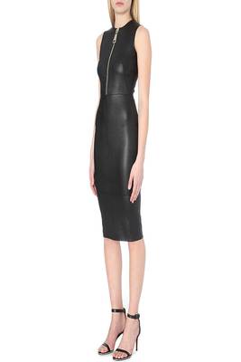 women's lambskin mini leather dress sleeveless cut stylish 2