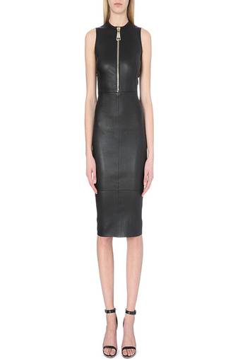 women's lambskin mini leather dress sleeveless cut stylish